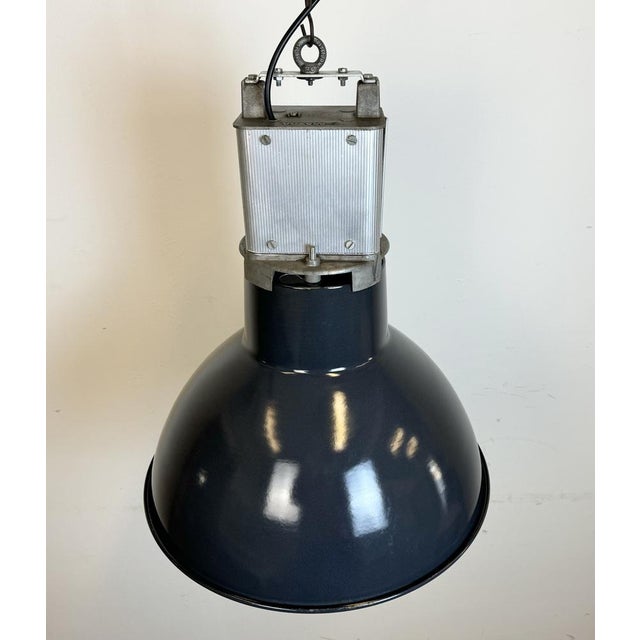 Metal French Industrial Dark Blue Enamel Pendant Lamp from Mazda, 1960s For Sale - Image 7 of 18