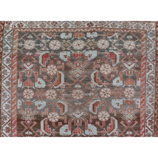 Antique Persian Malayer With Sub-Geometric Floral Design in Reds & Earthy Tones 3'5 X 9'2 For Sale - Image 10 of 12