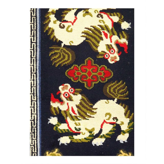 "A antique Chinese Art Deco oriental rug, size 3''1" X 5'2'' circa 1920. This lovely small decorative carpet features a...