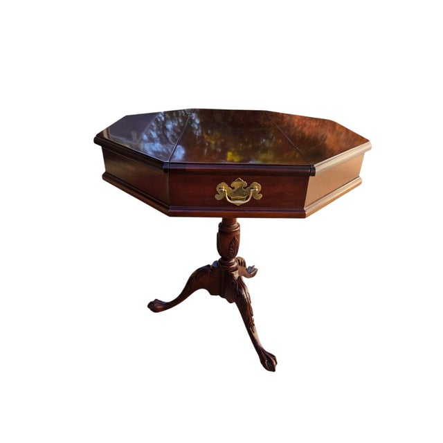 Vintage Custom Mahogany Octagon Pedestal Side Table Ball and Claw Feet Jefferson For Sale - Image 4 of 18