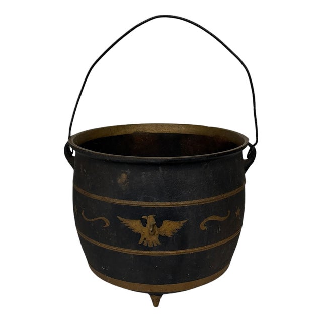 Antique Americana Patriotic Design Cast Iron Kettle For Sale