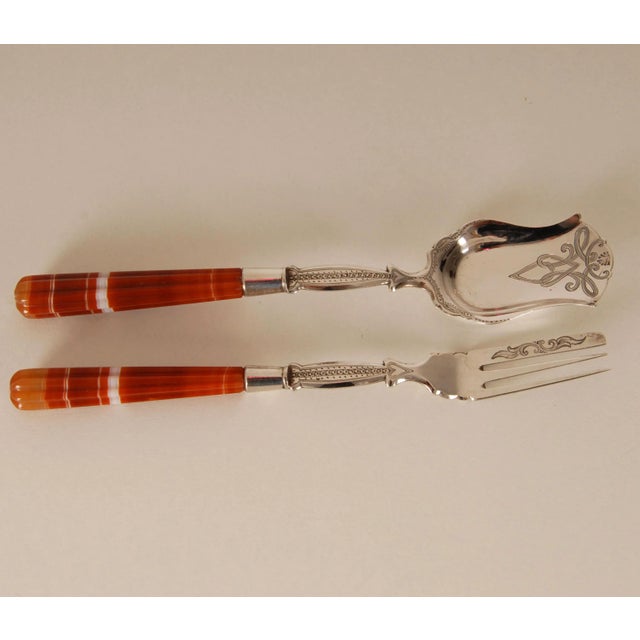 Metal Victorian Flatware Silver Cutlery Agate Tableware Fork Spoon Ginger Cutlery Set- 2 Pieces For Sale - Image 7 of 11