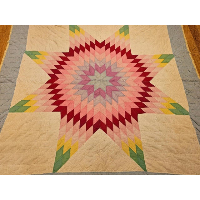 Vintage Hand-Stitched Lone Star Quilt, Early 20th Century For Sale - Image 10 of 12