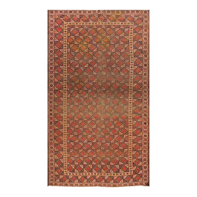Wonderful Red Color With Rhombus Geometric Design Antique Asian Ersari Beshir Rug For Sale