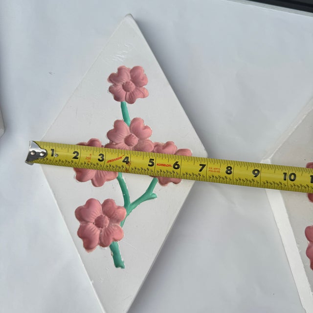 Mid 20th Century Cherry Blossom Chalkware Wall Plaques- Set of 3 For Sale - Image 12 of 12