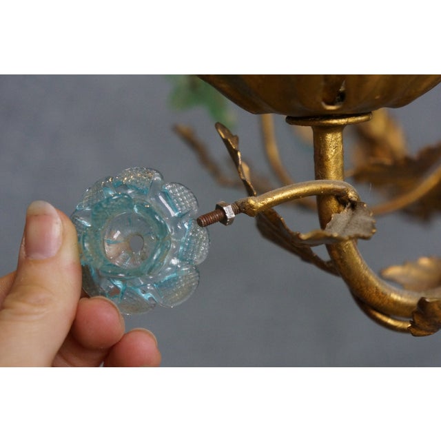 1970s Italian Hollywood Regency Florentine Murano Glass 4 Light Candlestick Chandelier For Sale - Image 11 of 15