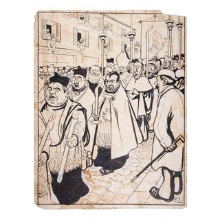 Gabriele Galantara, The Procession, 1904, China Ink and Watercolor For Sale
