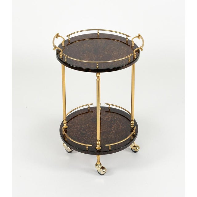 Mid-Century Modern Serving Bar Cart in Goatskin and Brass by Aldo Tura, 1960s For Sale - Image 9 of 17