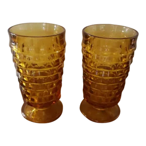 Pair of Late 20th Century Indiana Glass Whitehall Amber Footed Drinking Glasses