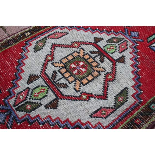 1960s Turkish Vintage Hand Knotted Doormat Rug For Sale - Image 9 of 13