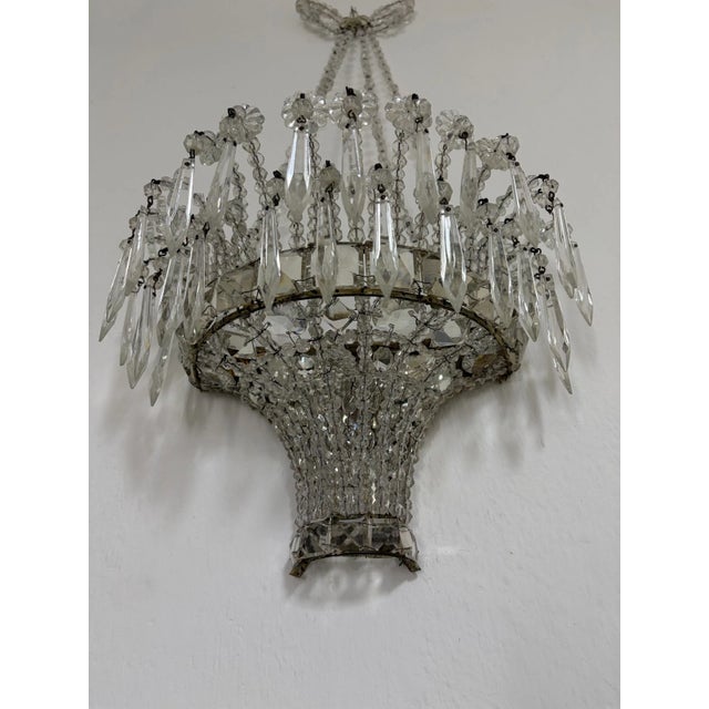 1920s Rare Italian Crystal Beaded Basket With Prisms Mirrors Sconces For Sale - Image 6 of 13
