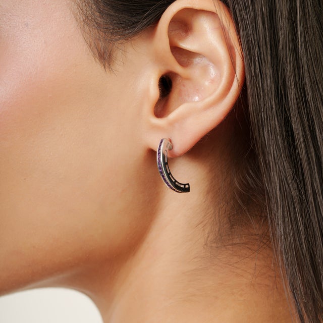 Purple Amethyst 0.72 Carat Gemstone Half Hoop Earrings- 2 Pieces For Sale - Image 6 of 9