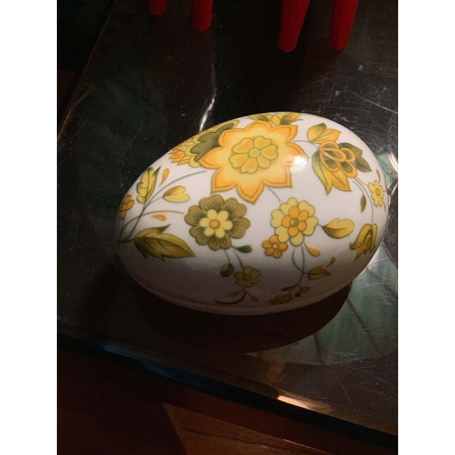 Vintage Limoges Hand Painted Porcelain Yellow Floral Egg Trinket Box, France