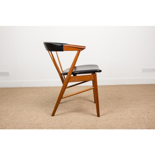 Wood Danish Armchair in Teak and Skai by Helge Sibast for Sibast, 1950s For Sale - Image 7 of 13