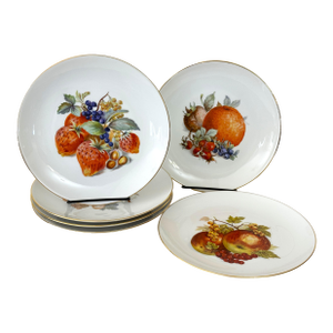 1940's German Porcelain Fruit Plates – Set of Six Decorative Dessert Plates by Winterling Bavaria