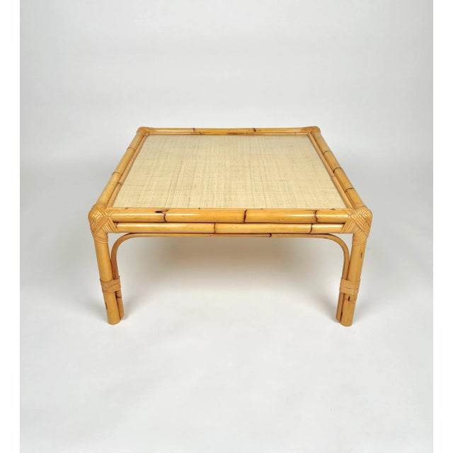 Bamboo, Rattan & Wicker Squared Coffee Table, Italy, 1960s For Sale - Image 9 of 14