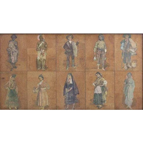 Engraving representing ten typical costumes of the Portuguese and former colonies. Dimensions: 37 x 69 cm.