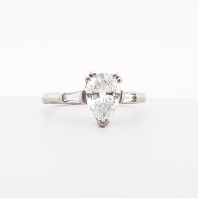 Vintage Platinum & Pear Cut 1.80 Ctw. Natural Diamond Engagement Ring For Sale - Image 12 of 13