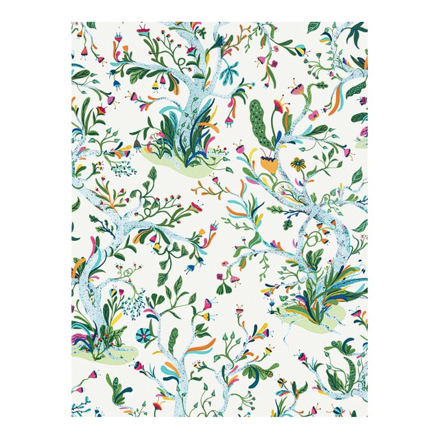 The House of Scalamandré Enchanted Meadow Fabric, Aqua For Sale
