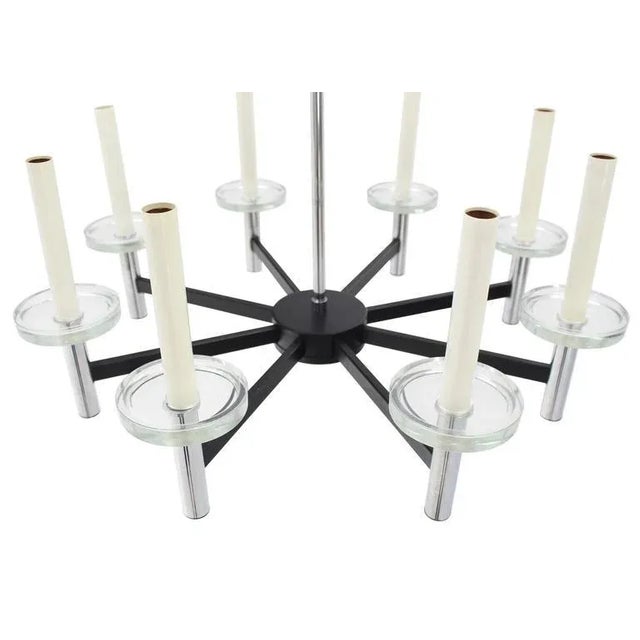 Vintage Mid Century Chrome and Glass Light Fixture For Sale - Image 6 of 10