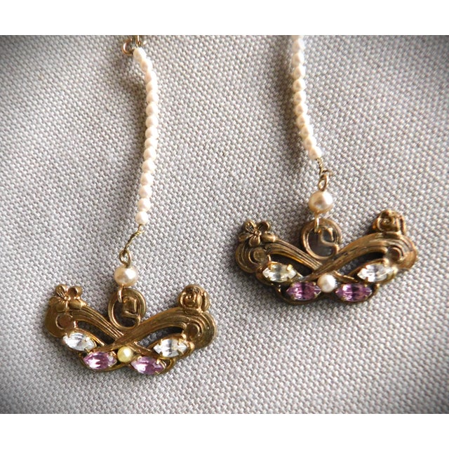 Metal Vintage Seed Pearl, Amethyst and Crystal Long Drop Earrings For Sale - Image 7 of 10