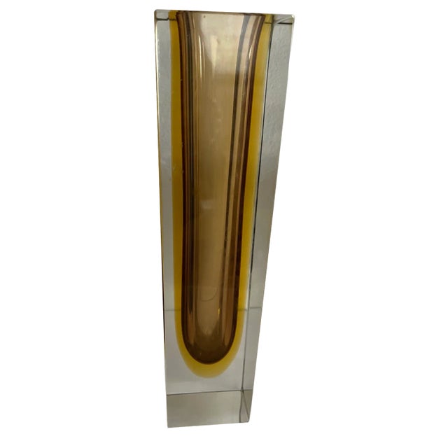 Mid-Century Brown Amber and Clear Murano Sommerso Glass Vase from Murano Glass Sommerso, 1960s For Sale