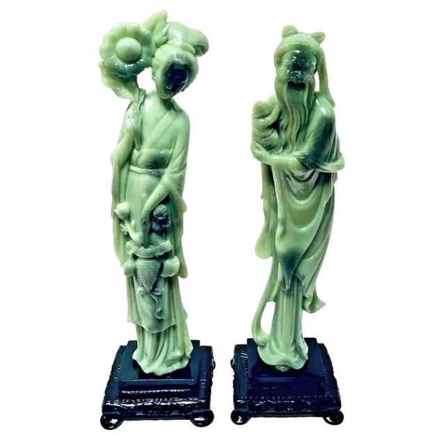 Add a touch of Eastern elegance to your decor with a vintage pair of faux jade figurines by Gino Ruggeri for WONY, Italy....
