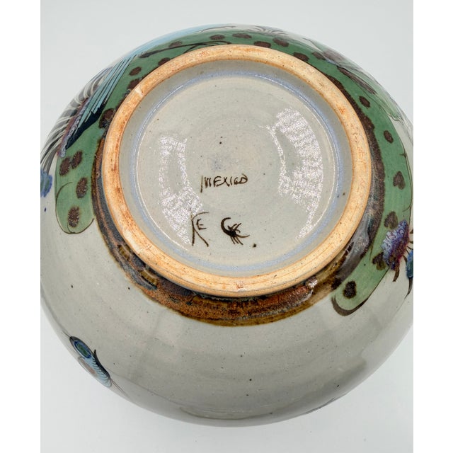 1950s Folk-Art Ken Edwards Palomar Tonala Pottery Hand Painted Punch Bowl W/Ladle For Sale - Image 11 of 17
