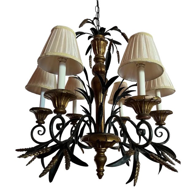 Vintage Regency Tole Wheat Sheaf Chandelier in the Style of Currey and Company For Sale