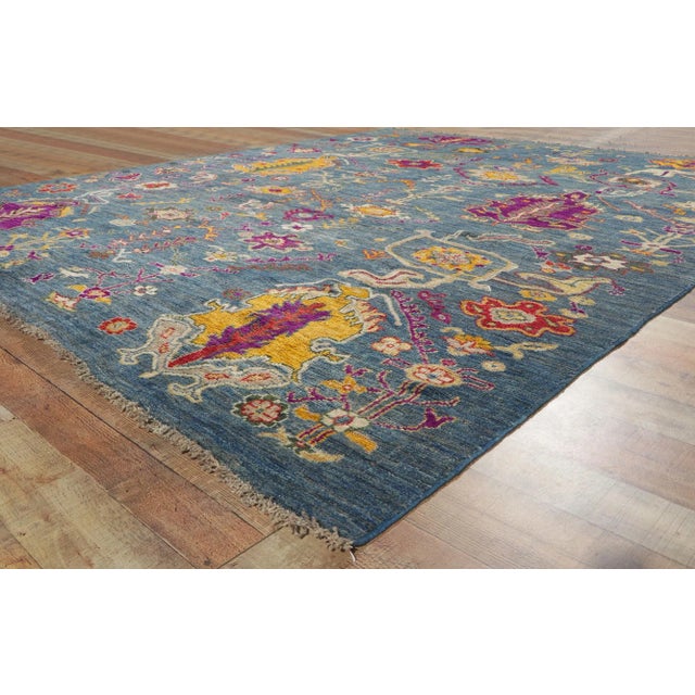 2020s Blue Vintage Style Oushak Rug - 9'01 X 10'11 For Sale - Image 5 of 8