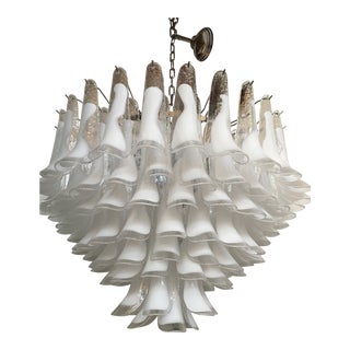 Contemporary White and Transparent “Selle” Murano Glass Chandelier For Sale