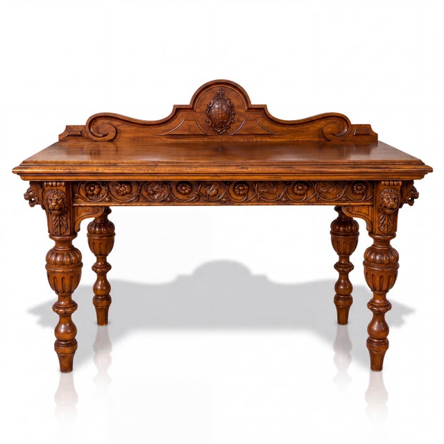 Wood Early English Carved Oak Sideboard / Console Table For Sale - Image 7 of 8