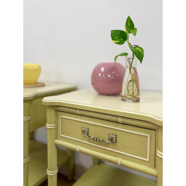 Mid 20th Century Henry Link Bali Hai Green Faux Bamboo Pair of Nightstands Hollywood Regency For Sale - Image 15 of 16