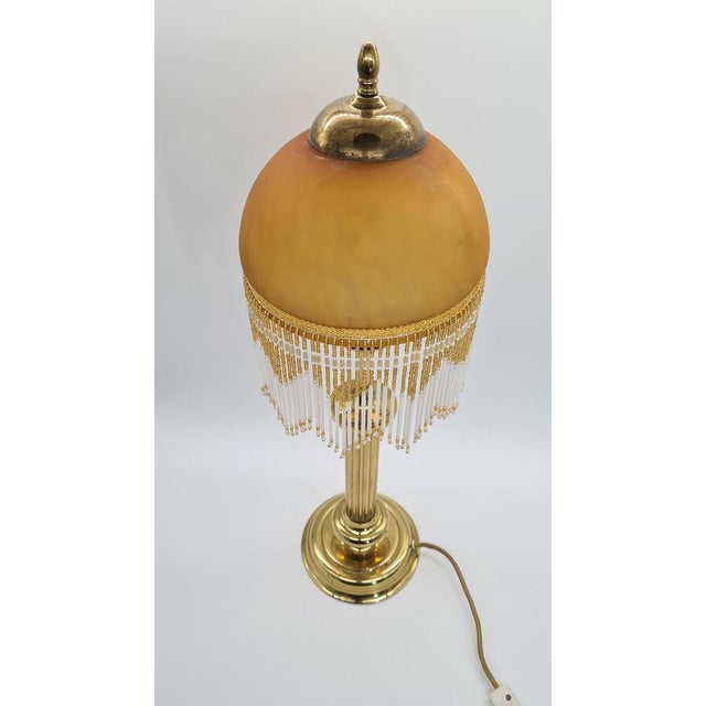 1970s Table Lamp in Amber Glass and Brass, 1970s For Sale - Image 5 of 14