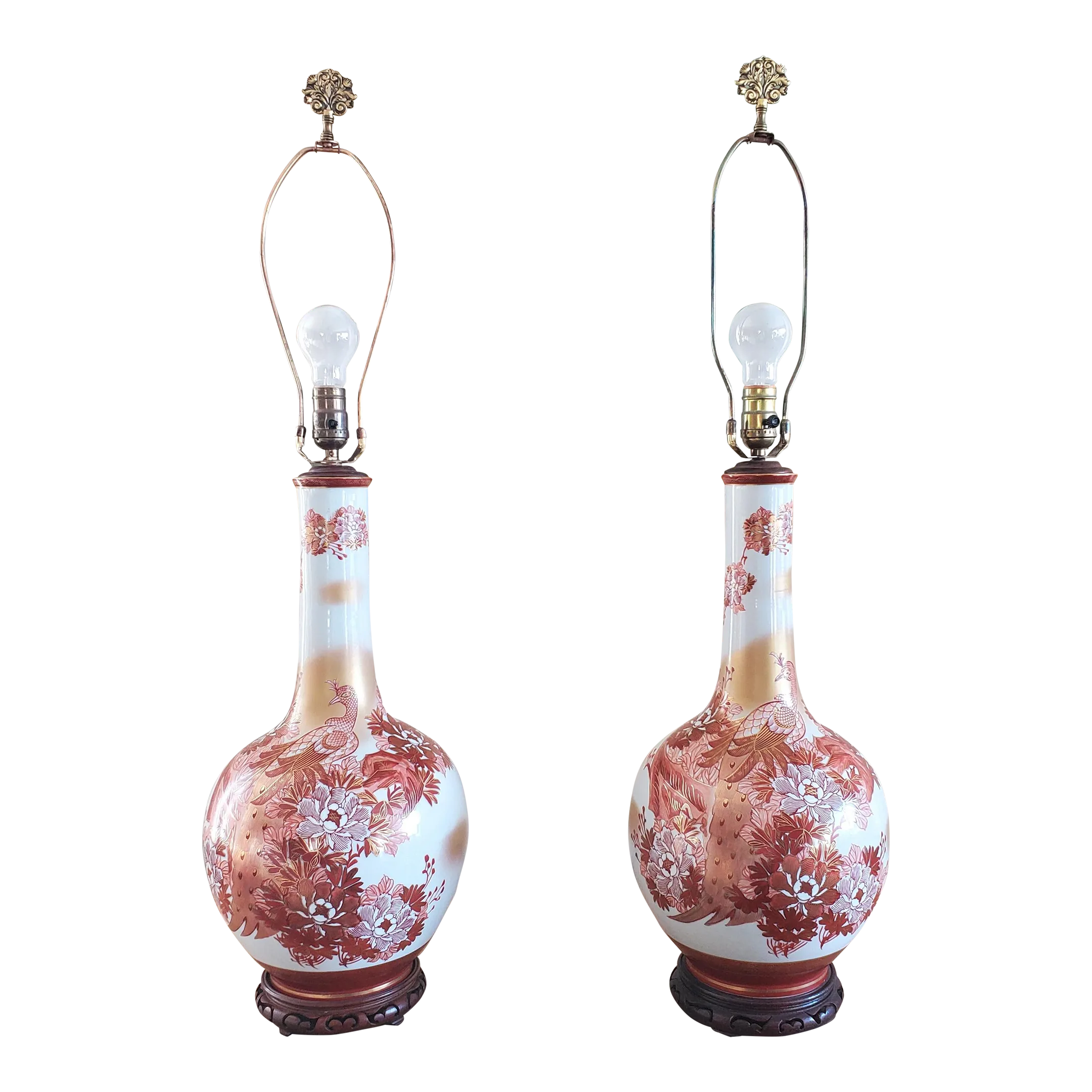 Pair of Large Mid-Century Japanese Kutani Porcelain Lamps | Chairish