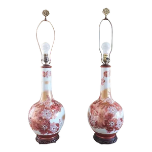 Pair of Large Mid-Century Japanese Kutani Porcelain Lamps