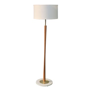 Vintage Brass and Walnut Wood Floor Lamp For Sale