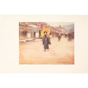 1901 Mortimer Menpes, "A Street in Kioto" Original Period Antique Print of Japan From London