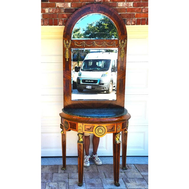 Mid 20th Century French Empire Style Console Marble Entry Table & Mirror For Sale - Image 5 of 17
