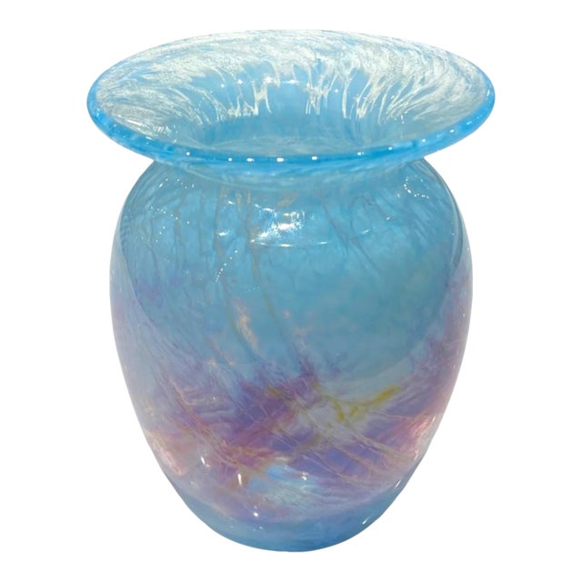 Michael Nourot Signed Art Glass Vase, Blue and Purple Swirl For Sale