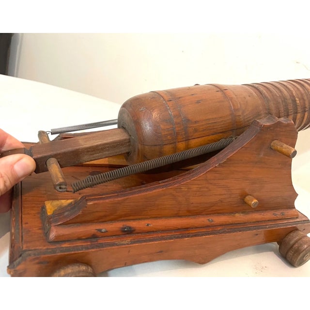 Arge Antique Hand Made Carved Folk Art Wood Military Cannon Model Sculpture For Sale - Image 12 of 13