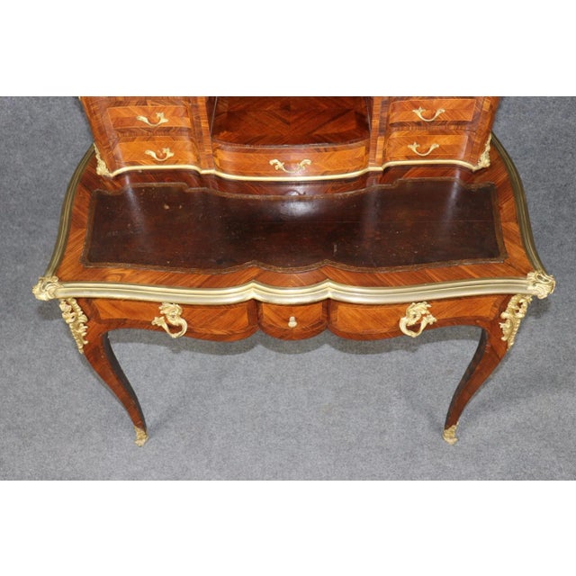 Rare Kingwood, Bronze and Leather Top Ladies Desk by Leon Dromard For Sale In Philadelphia - Image 6 of 15