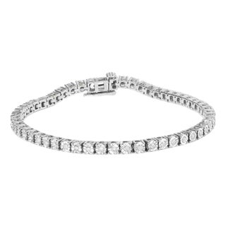 .925 Sterling Silver 1.0 Cttw Miracle-Set Diamond Round Faceted Bezel Tennis Bracelet (I-J Color, I3 Clarity) - 8" For Sale