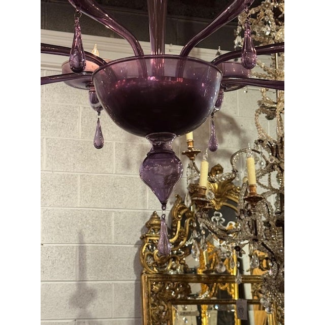 Modern Decorative 8 Arm Lavender Murano Chandelier For Sale - Image 3 of 6