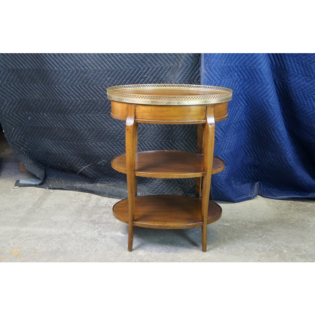 Cassard Romano Co. Mid 20th Century Cassard Romano Chateau Walnut Oval Tiered Gallery Side Accent Tables - Set of 2 For Sale - Image 4 of 10