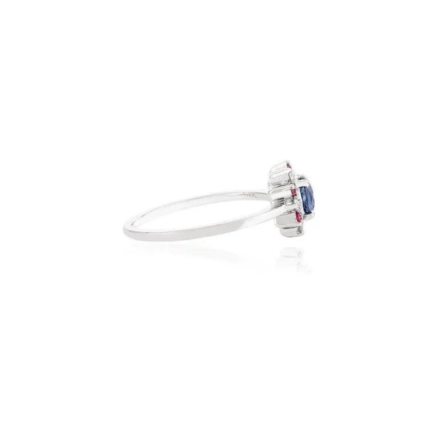 Not Yet Made - Made To Order Sapphire Ruby Flower Wedding Ring With Diamonds in 14k White Gold Size 7 For Sale - Image 5 of 13