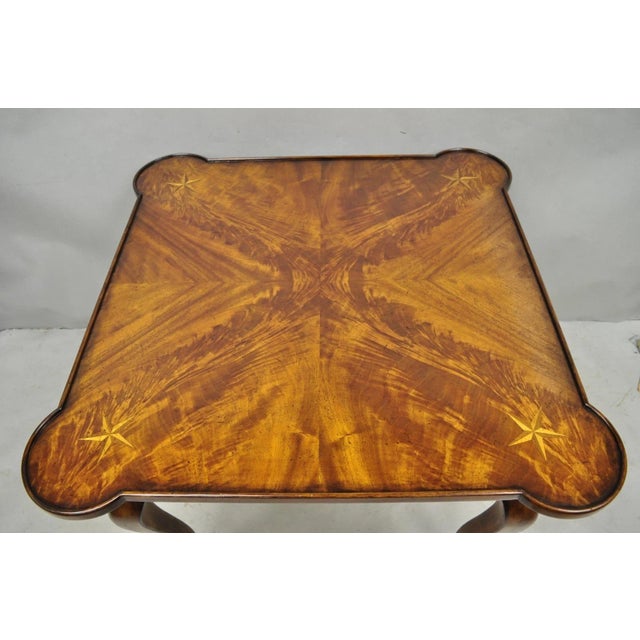 Contemporary Italian Regency Style Star Inlay Cabriole Leg Burl Wood Game Table For Sale In Philadelphia - Image 6 of 13