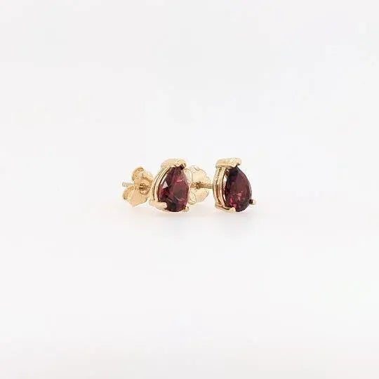 Garnet Solitaire Stud Earrings in Solid 14k Gold Pear Shape - 2 Pieces For Sale - Image 4 of 6