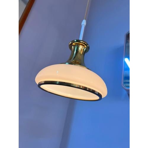 Hanging Lamp in Opal Glass and Brass For Sale - Image 4 of 11