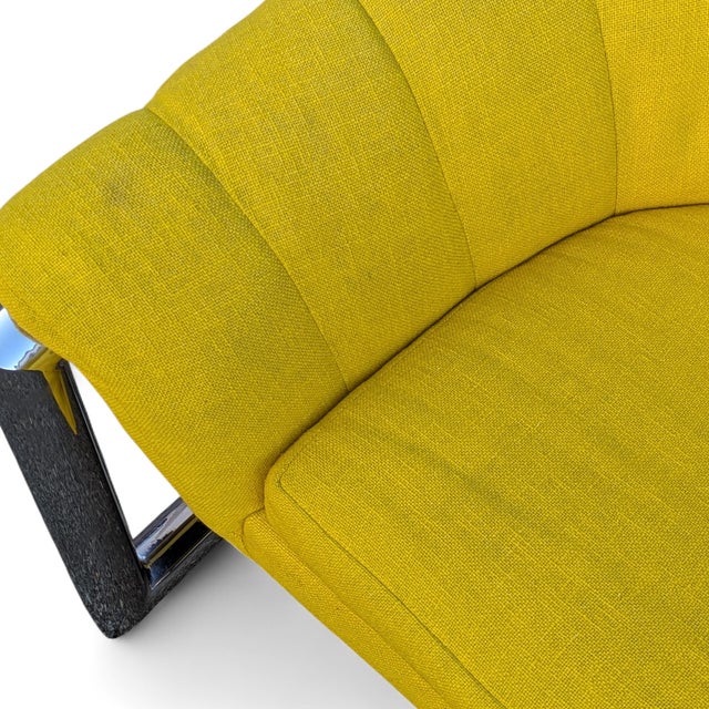 Metal Pair of 1970s Channel-Back Barrel Lounge Chairs, Chrome Cantilever Base For Sale - Image 7 of 14